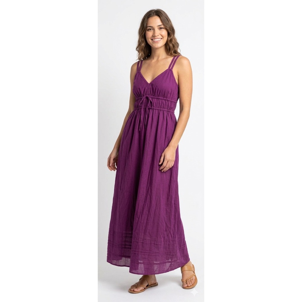 Banana Republic Purple Cotton Silk Blend Maxi Dress Size 2 Drawstring Waist